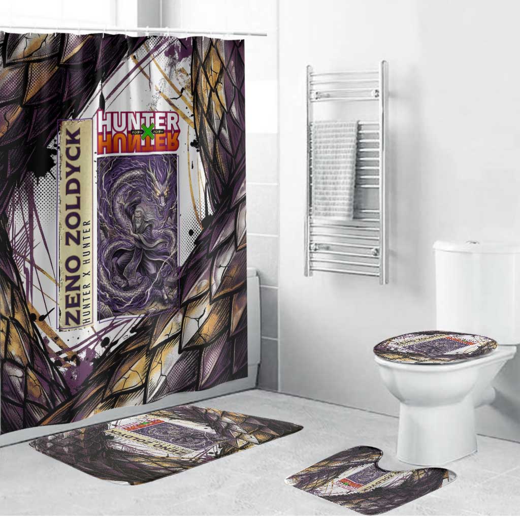 Zeno Zoldyck Theme White and Purple Dragon Aura Design Bathroom Set with Dark Energy Card Artwork - The Mazicc