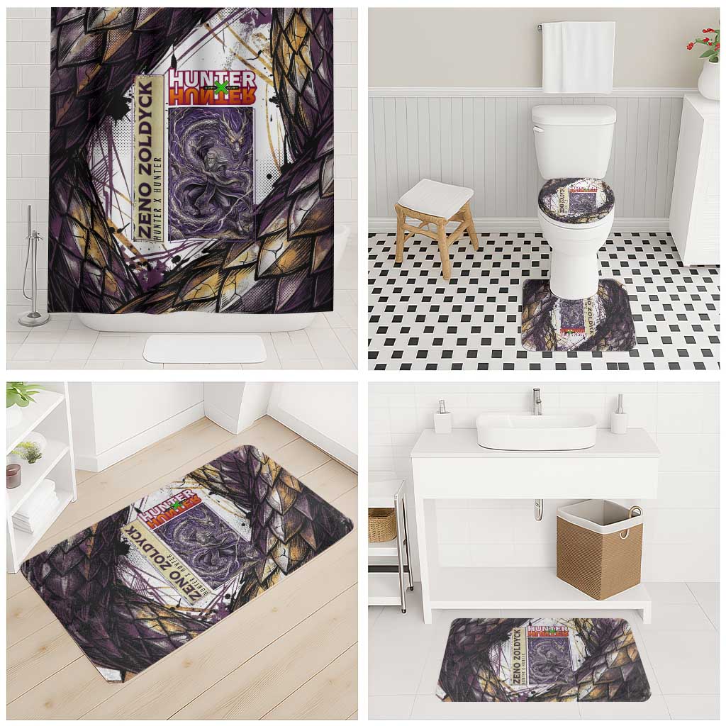 Zeno Zoldyck Theme White and Purple Dragon Aura Design Bathroom Set with Dark Energy Card Artwork - The Mazicc