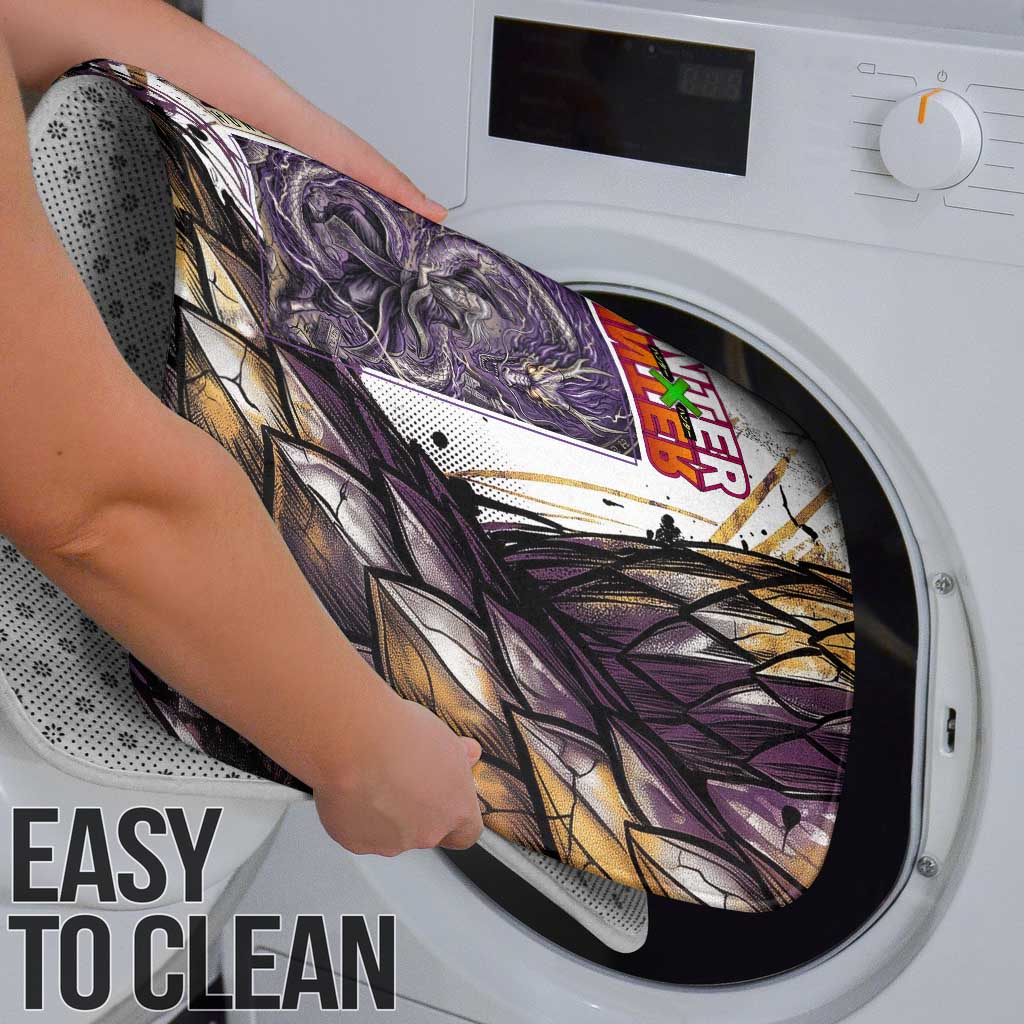 Zeno Zoldyck Theme White and Purple Dragon Aura Design Bathroom Set with Dark Energy Card Artwork - The Mazicc