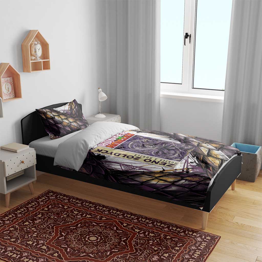 Zeno Zoldyck Theme White and Purple Dragon Aura Design Bedding Set with Dark Energy Card Artwork - The Mazicc