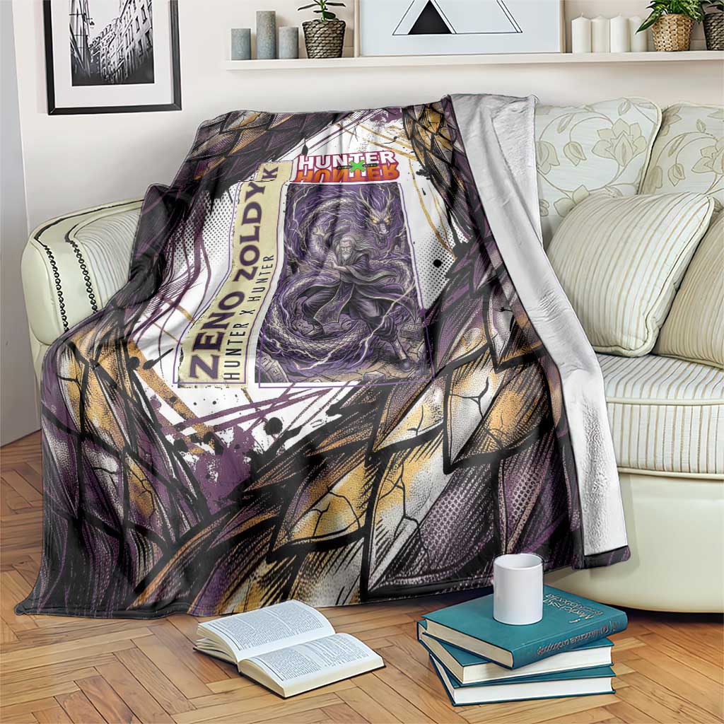 Zeno Zoldyck Theme White and Purple Dragon Aura Design Blanket with Dark Energy Card Artwork - The Mazicc