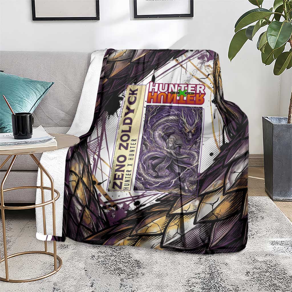 Zeno Zoldyck Theme White and Purple Dragon Aura Design Blanket with Dark Energy Card Artwork - The Mazicc