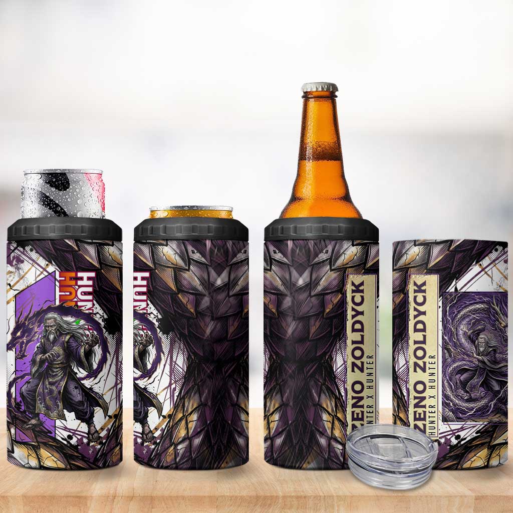 Zeno Zoldyck Theme White and Purple Dragon Aura Design 4 in 1 Can Cooler Tumbler with Dark Energy Card Artwork - The Mazicc