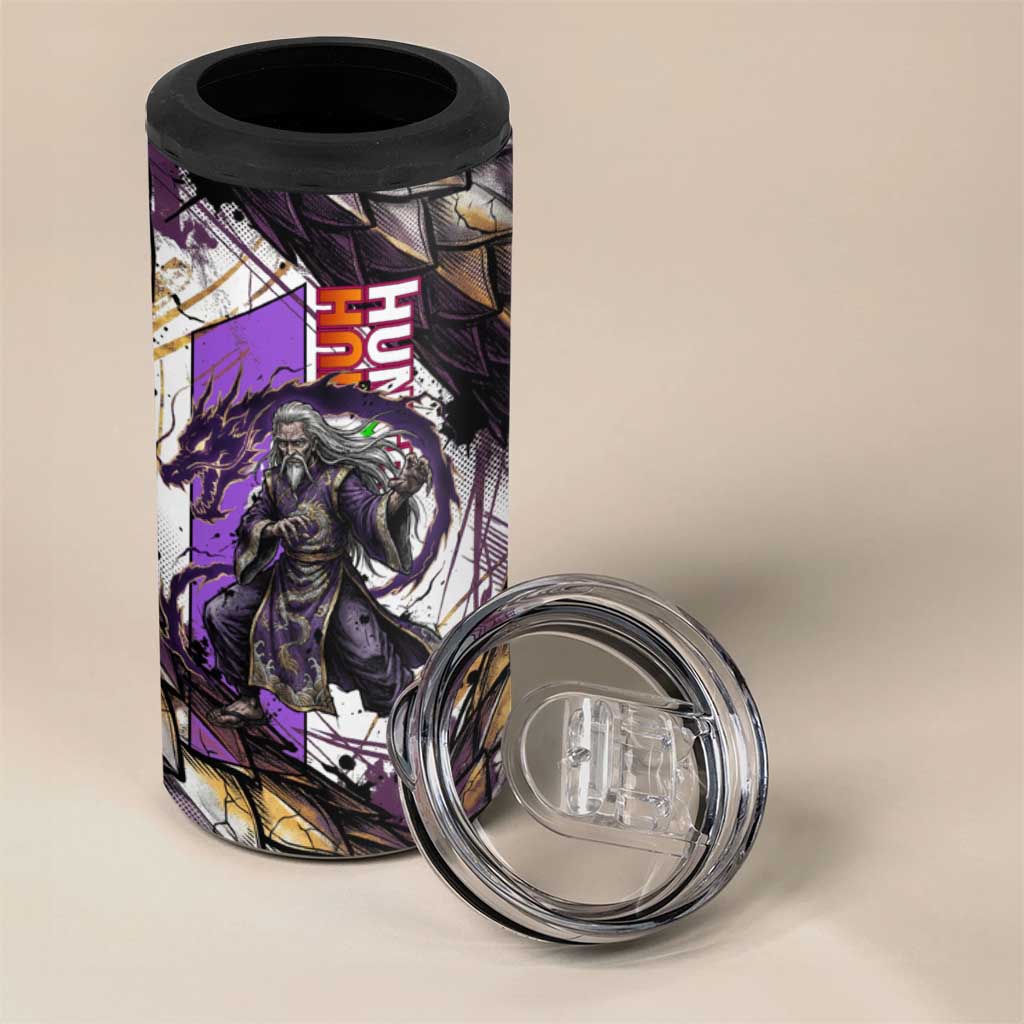 Zeno Zoldyck Theme White and Purple Dragon Aura Design 4 in 1 Can Cooler Tumbler with Dark Energy Card Artwork - The Mazicc