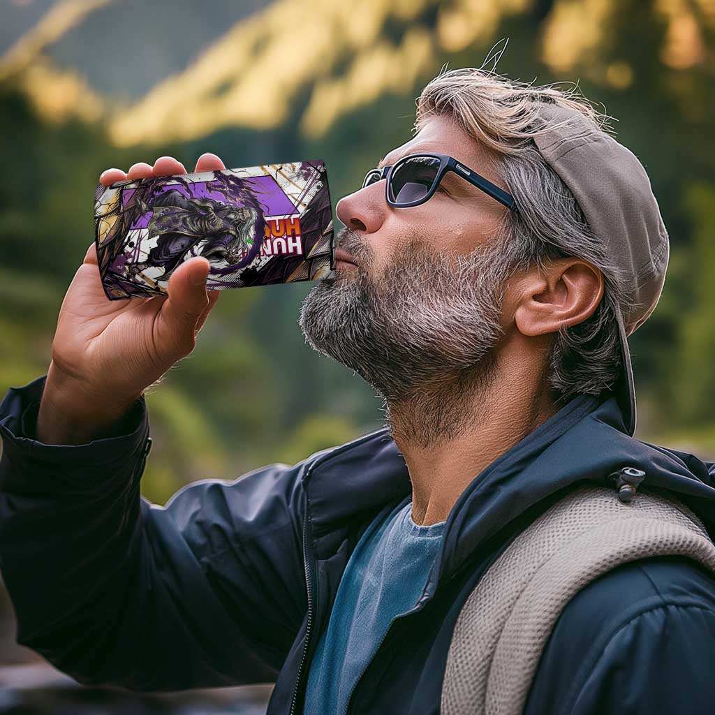 Zeno Zoldyck Theme White and Purple Dragon Aura Design 4 in 1 Can Cooler Tumbler with Dark Energy Card Artwork - The Mazicc