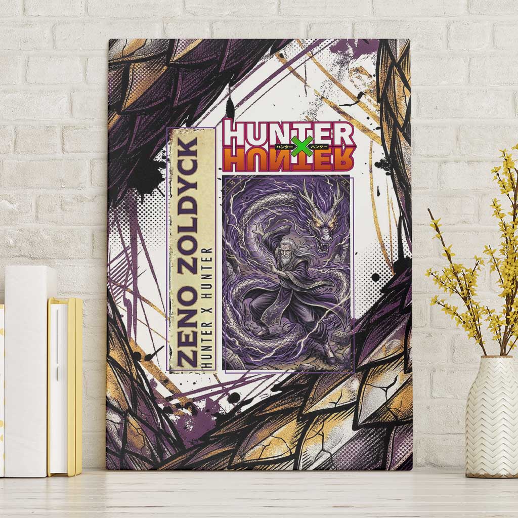 Zeno Zoldyck Theme White and Purple Dragon Aura Design Canvas Wall Art with Dark Energy Card Artwork - The Mazicc