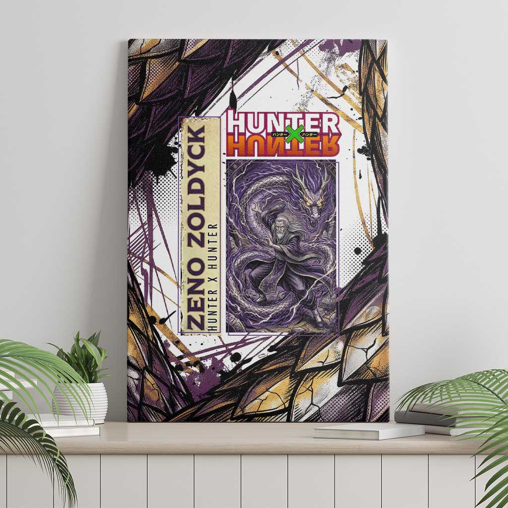 Zeno Zoldyck Theme White and Purple Dragon Aura Design Canvas Wall Art with Dark Energy Card Artwork - The Mazicc
