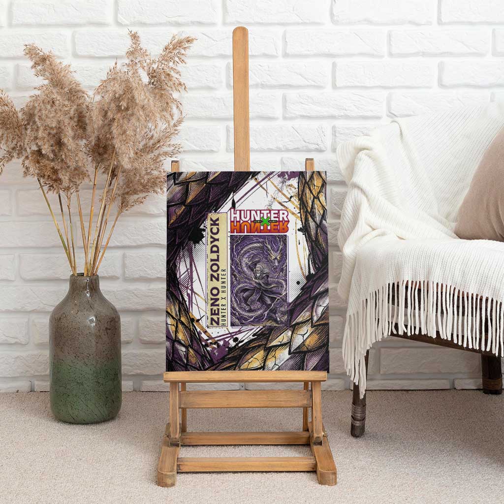 Zeno Zoldyck Theme White and Purple Dragon Aura Design Canvas Wall Art with Dark Energy Card Artwork - The Mazicc