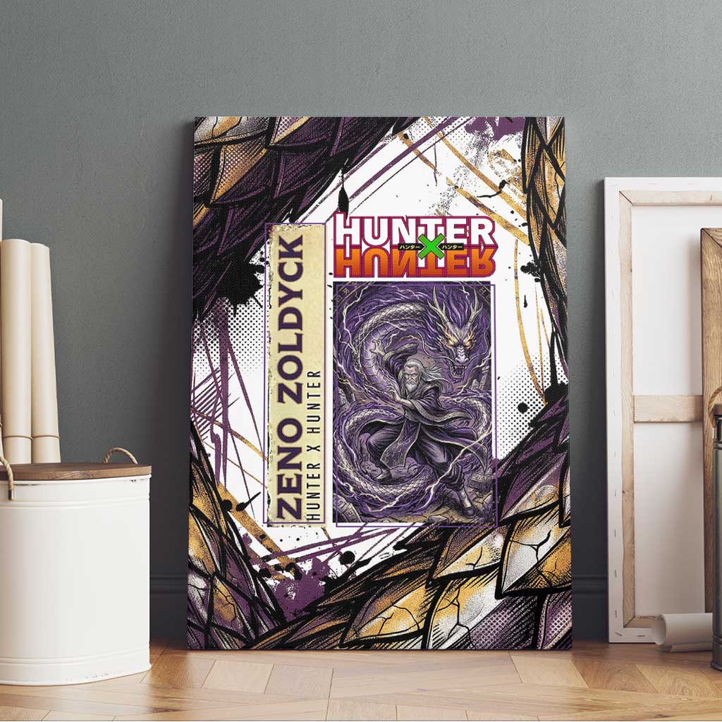Zeno Zoldyck Theme White and Purple Dragon Aura Design Canvas Wall Art with Dark Energy Card Artwork - The Mazicc