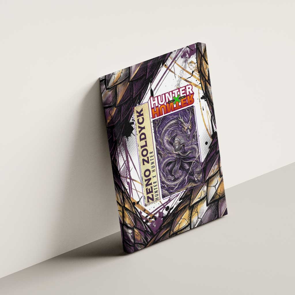 Zeno Zoldyck Theme White and Purple Dragon Aura Design Canvas Wall Art with Dark Energy Card Artwork - The Mazicc