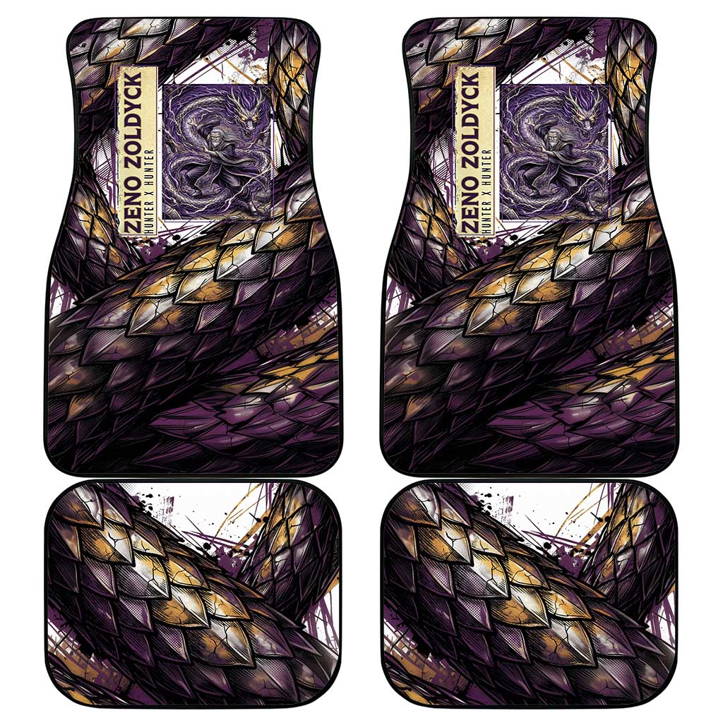 Zeno Zoldyck Theme White and Purple Dragon Aura Design Car Mats with Dark Energy Card Artwork - The Mazicc