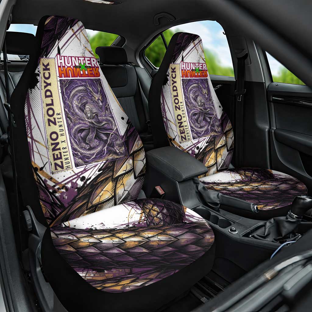 Zeno Zoldyck Theme White and Purple Dragon Aura Design Car Seat Cover with Dark Energy Card Artwork - The Mazicc