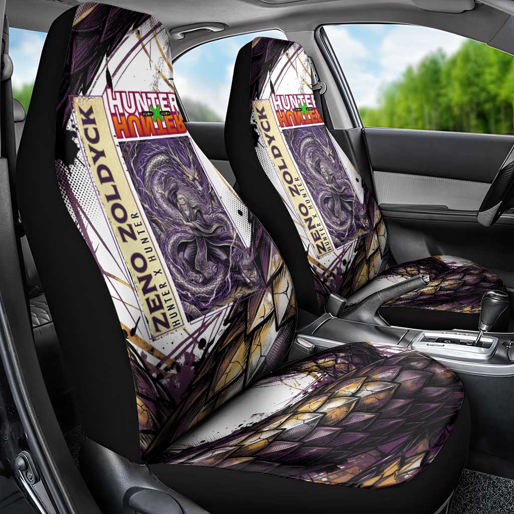 Zeno Zoldyck Theme White and Purple Dragon Aura Design Car Seat Cover with Dark Energy Card Artwork - The Mazicc