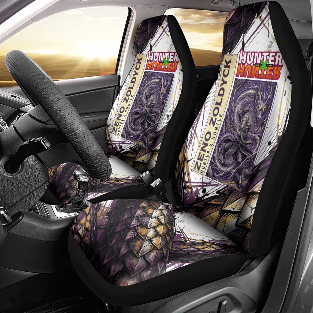 Zeno Zoldyck Theme White and Purple Dragon Aura Design Car Seat Cover with Dark Energy Card Artwork - The Mazicc