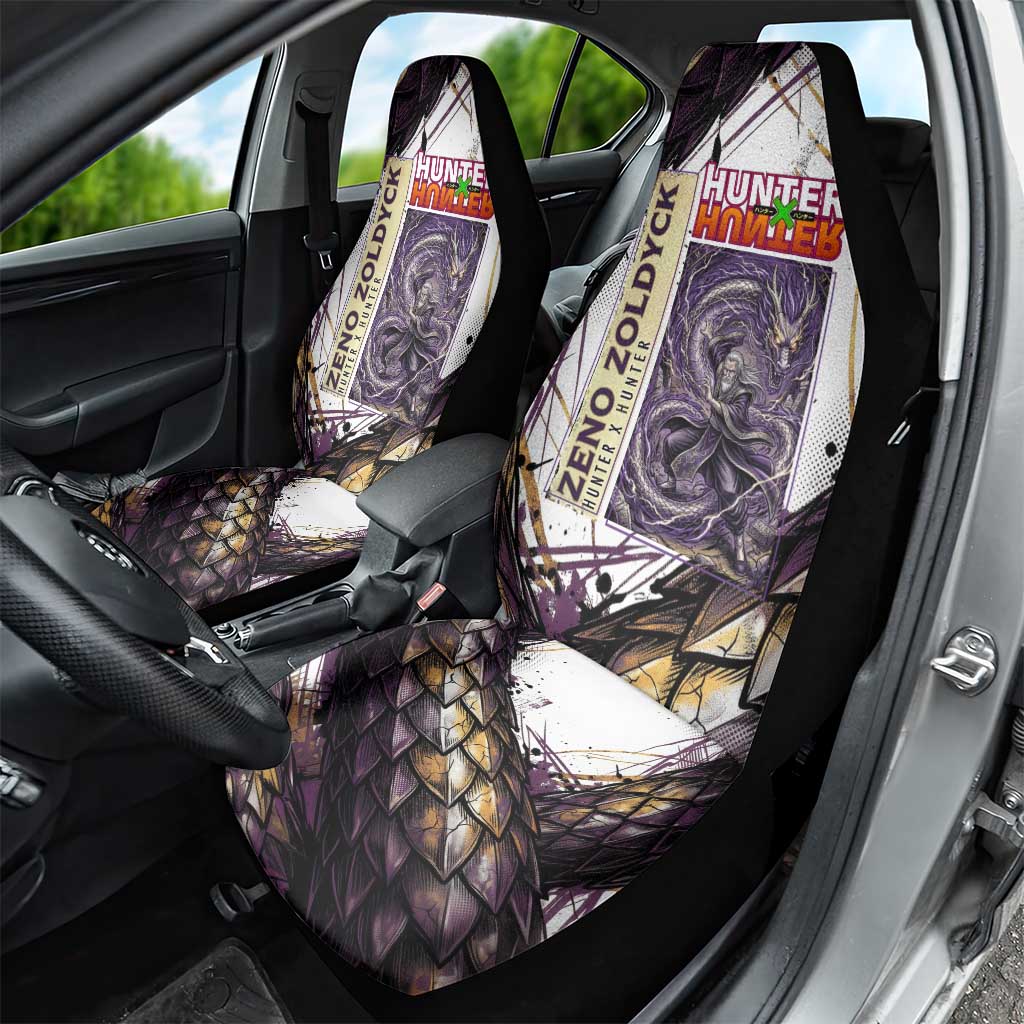 Zeno Zoldyck Theme White and Purple Dragon Aura Design Car Seat Cover with Dark Energy Card Artwork - The Mazicc