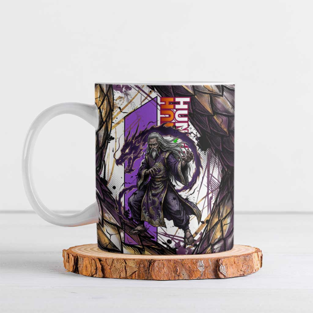 Zeno Zoldyck Theme White and Purple Dragon Aura Design Ceramic Mug with Dark Energy Card Artwork - The Mazicc