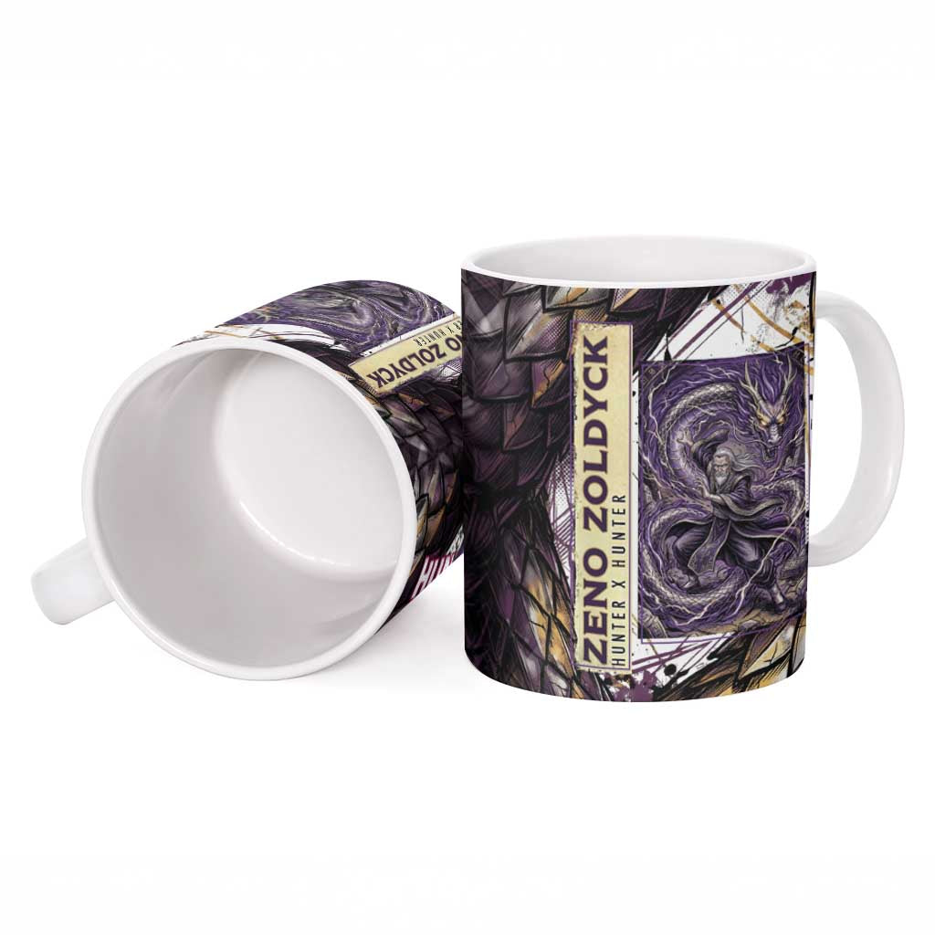 Zeno Zoldyck Theme White and Purple Dragon Aura Design Ceramic Mug with Dark Energy Card Artwork - The Mazicc