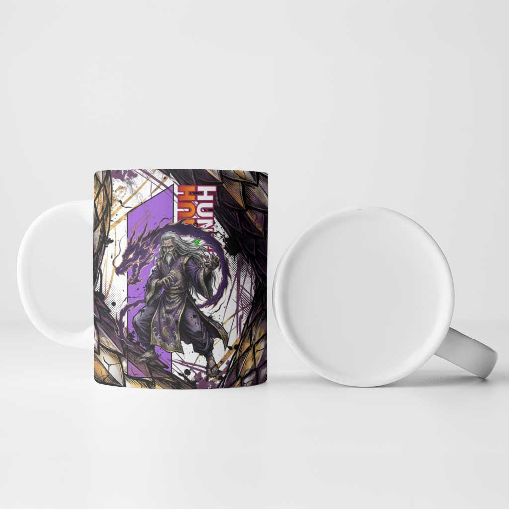 Zeno Zoldyck Theme White and Purple Dragon Aura Design Ceramic Mug with Dark Energy Card Artwork - The Mazicc
