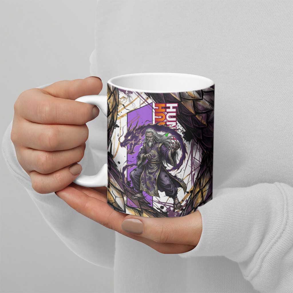 Zeno Zoldyck Theme White and Purple Dragon Aura Design Ceramic Mug with Dark Energy Card Artwork - The Mazicc