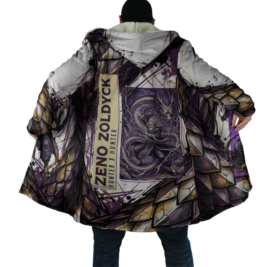 Zeno Zoldyck Theme White and Purple Dragon Aura Design Cloak with Dark Energy Card Artwork - The Mazicc