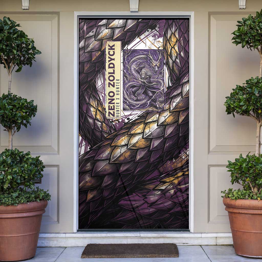 Zeno Zoldyck Theme White and Purple Dragon Aura Design Door Cover with Dark Energy Card Artwork - The Mazicc