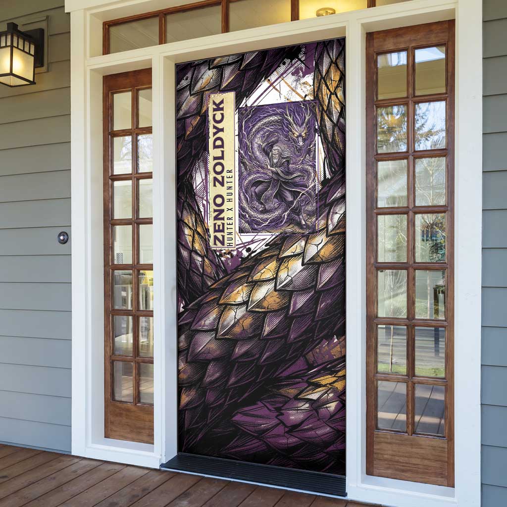 Zeno Zoldyck Theme White and Purple Dragon Aura Design Door Cover with Dark Energy Card Artwork - The Mazicc