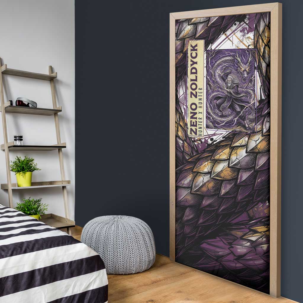 Zeno Zoldyck Theme White and Purple Dragon Aura Design Door Cover with Dark Energy Card Artwork - The Mazicc