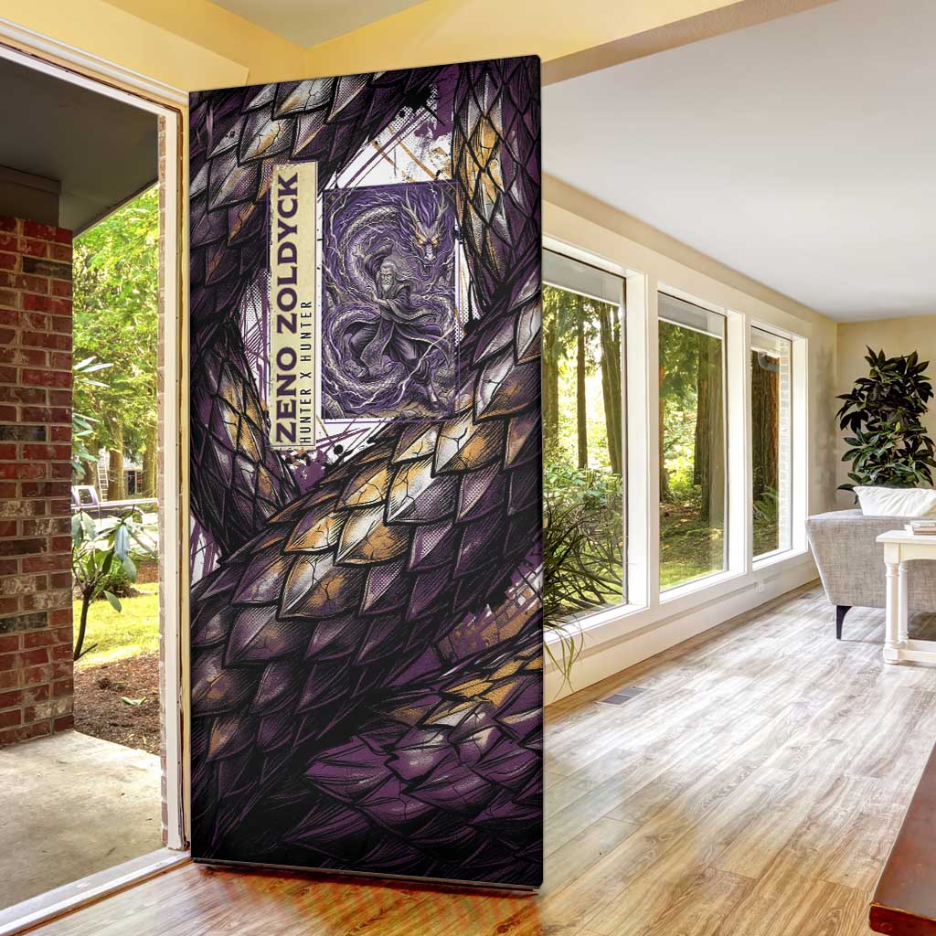 Zeno Zoldyck Theme White and Purple Dragon Aura Design Door Cover with Dark Energy Card Artwork - The Mazicc