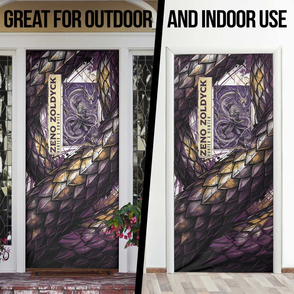 Zeno Zoldyck Theme White and Purple Dragon Aura Design Door Cover with Dark Energy Card Artwork - The Mazicc