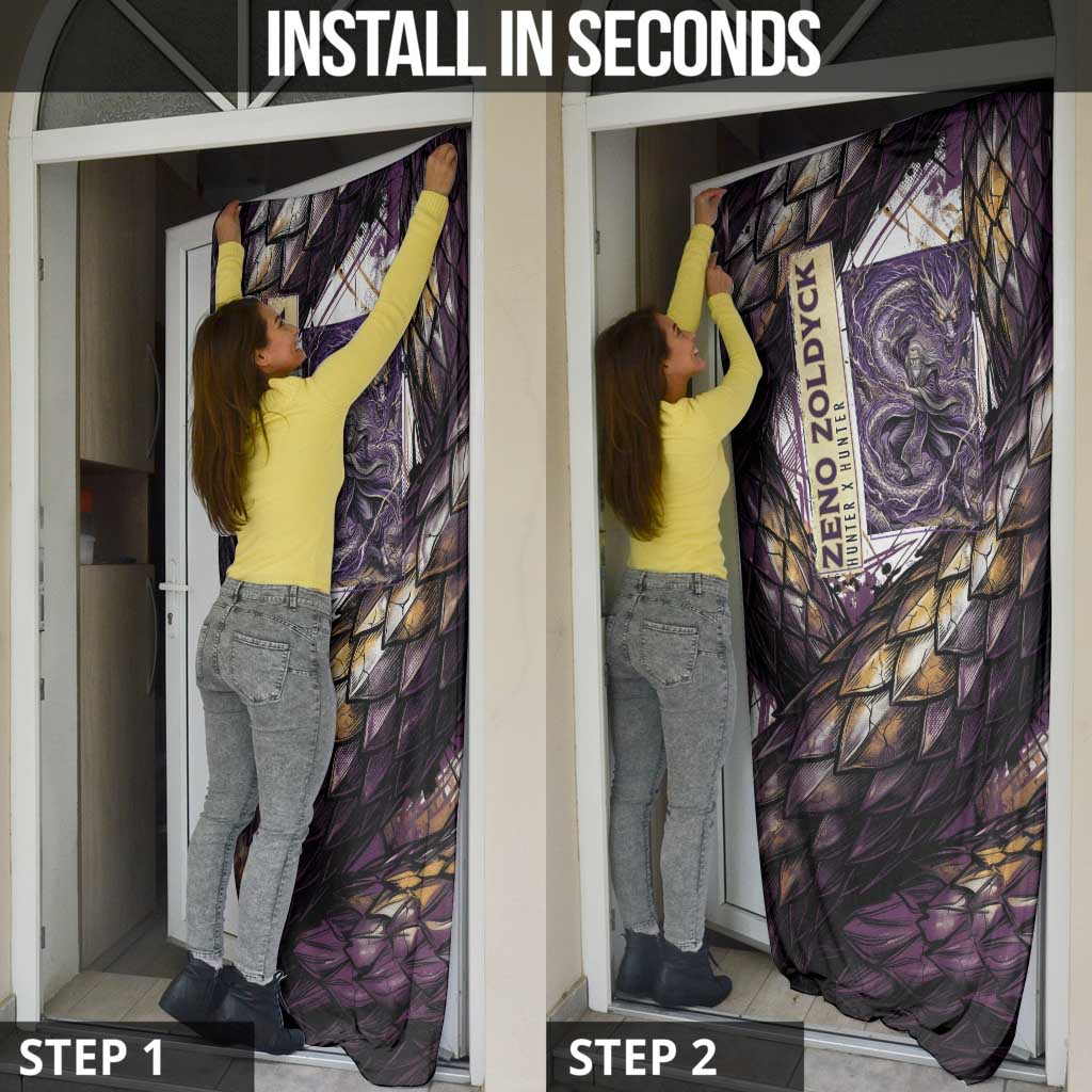 Zeno Zoldyck Theme White and Purple Dragon Aura Design Door Cover with Dark Energy Card Artwork - The Mazicc