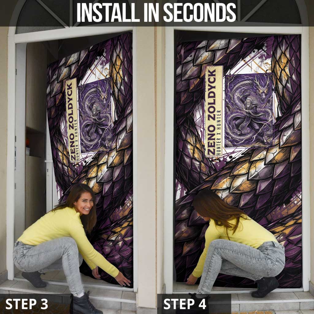 Zeno Zoldyck Theme White and Purple Dragon Aura Design Door Cover with Dark Energy Card Artwork - The Mazicc