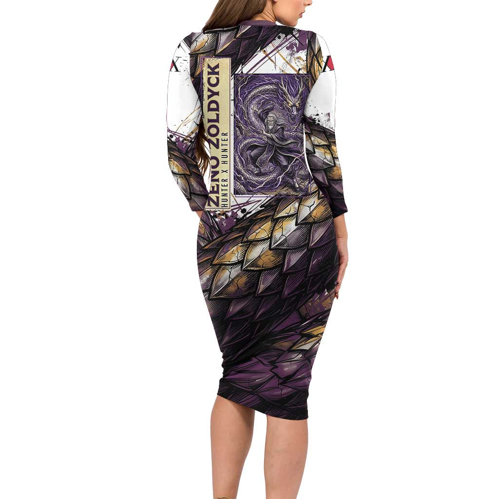Zeno Zoldyck Theme White and Purple Dragon Aura Design Family Matching Long Sleeve Bodycon Dress and Hawaiian Shirt with Dark Energy Card Artwork