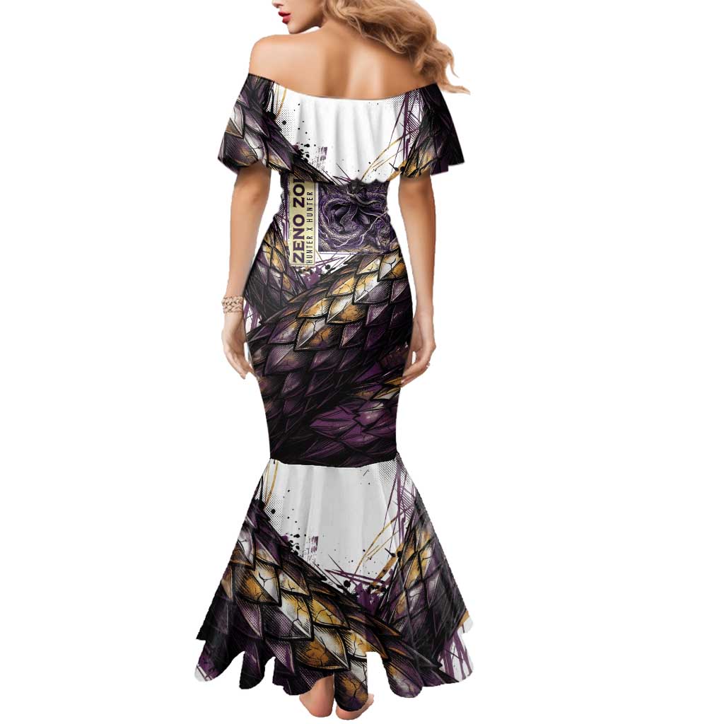 Zeno Zoldyck Theme White and Purple Dragon Aura Design Family Matching Mermaid Dress and Hawaiian Shirt with Dark Energy Card Artwork