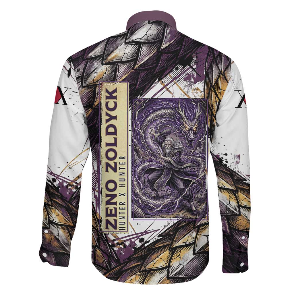 Zeno Zoldyck Theme White and Purple Dragon Aura Design Family Matching Off The Shoulder Long Sleeve Dress and Hawaiian Shirt with Dark Energy Card Artwork