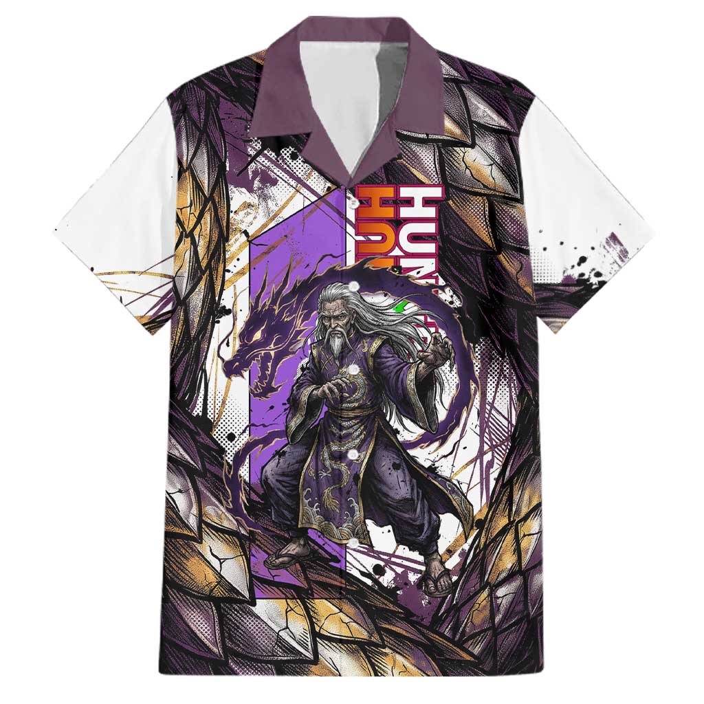 Zeno Zoldyck Theme White and Purple Dragon Aura Design Family Matching Off Shoulder Maxi Dress and Hawaiian Shirt with Dark Energy Card Artwork