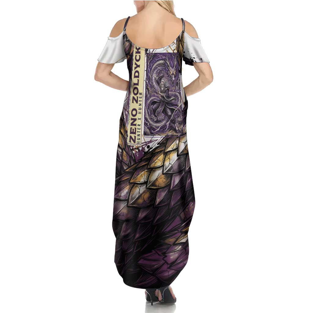 Zeno Zoldyck Theme White and Purple Dragon Aura Design Family Matching Summer Maxi Dress and Hawaiian Shirt with Dark Energy Card Artwork