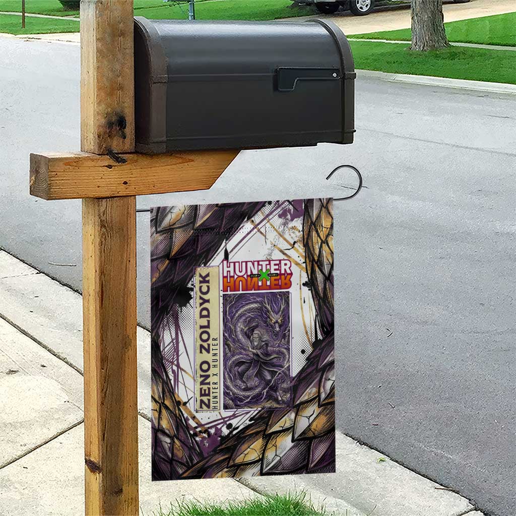 Zeno Zoldyck Theme White and Purple Dragon Aura Design Garden Flag with Dark Energy Card Artwork - The Mazicc