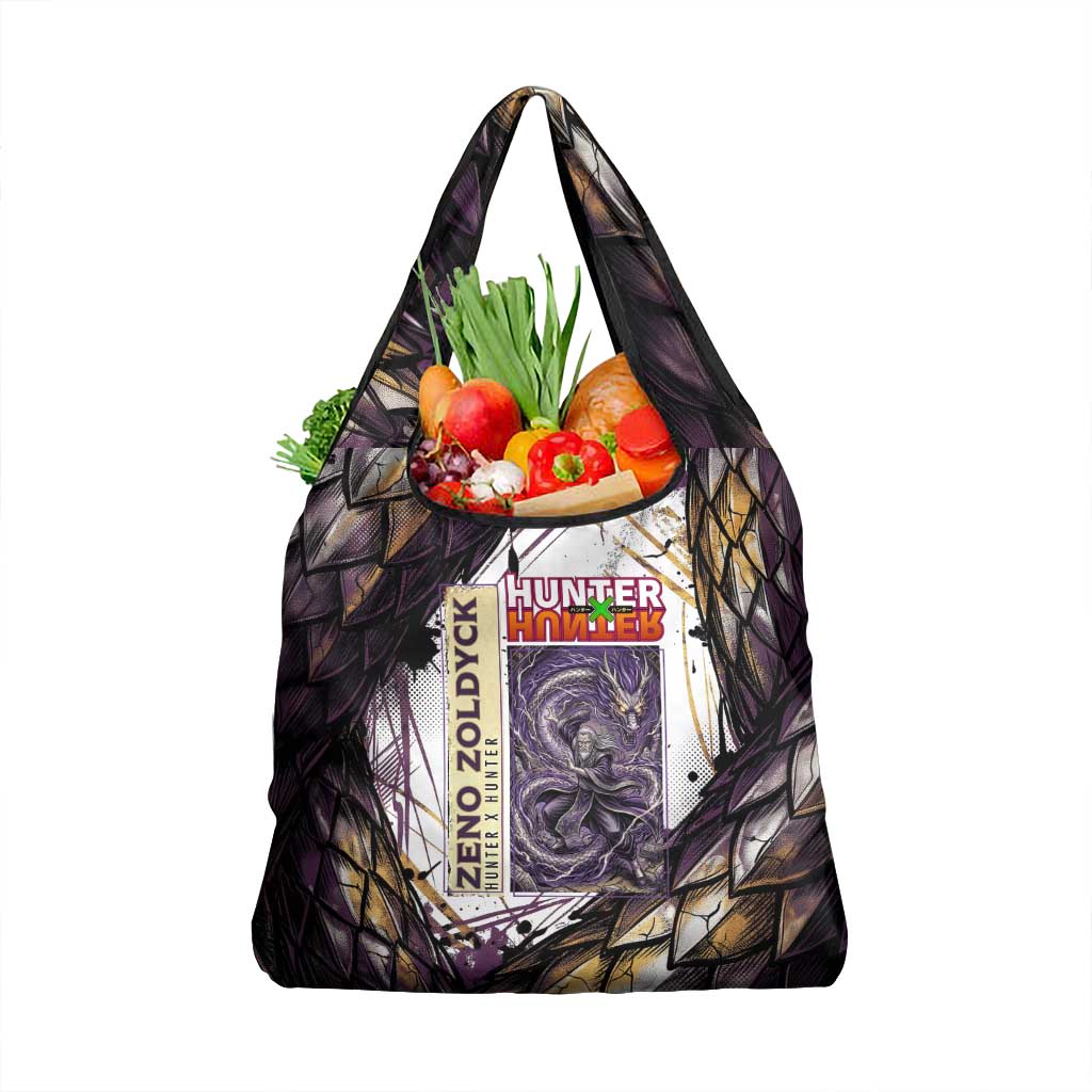 Zeno Zoldyck Theme White and Purple Dragon Aura Design Grocery Bag with Dark Energy Card Artwork - The Mazicc