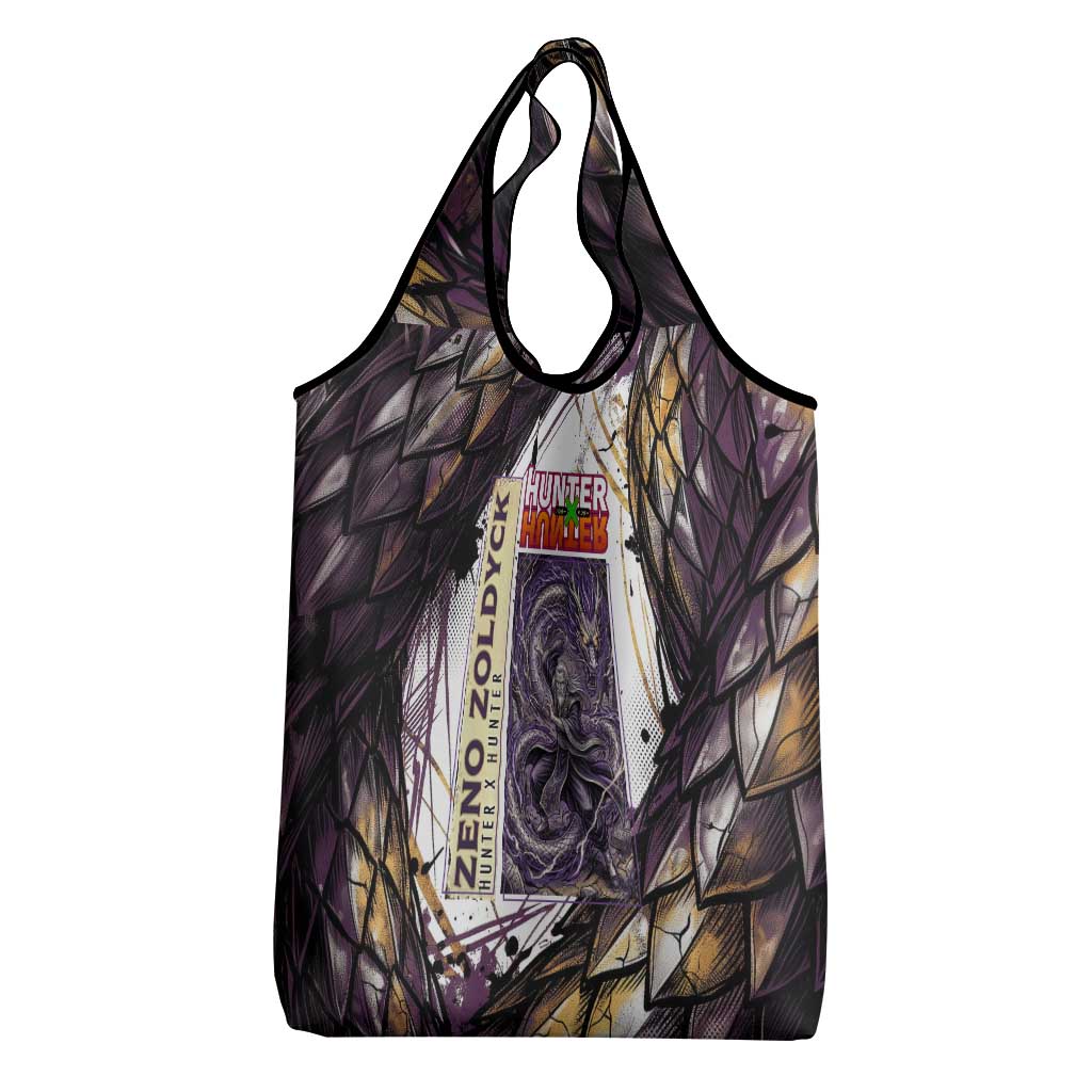 Zeno Zoldyck Theme White and Purple Dragon Aura Design Grocery Bag with Dark Energy Card Artwork - The Mazicc