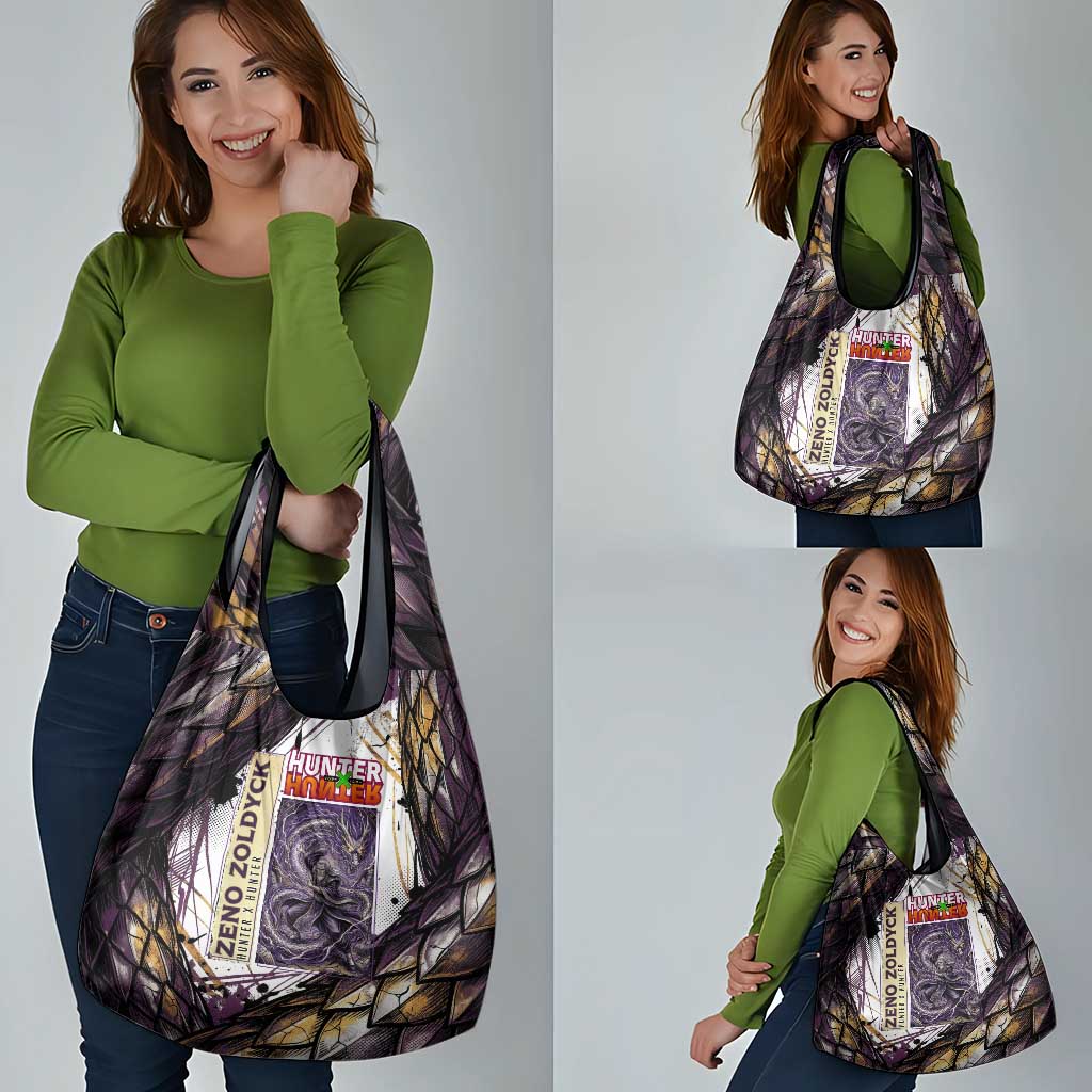 Zeno Zoldyck Theme White and Purple Dragon Aura Design Grocery Bag with Dark Energy Card Artwork - The Mazicc