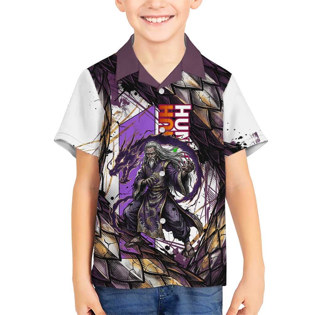 Zeno Zoldyck Theme White and Purple Dragon Aura Design Hawaiian Shirt with Dark Energy Card Artwork - The Mazicc