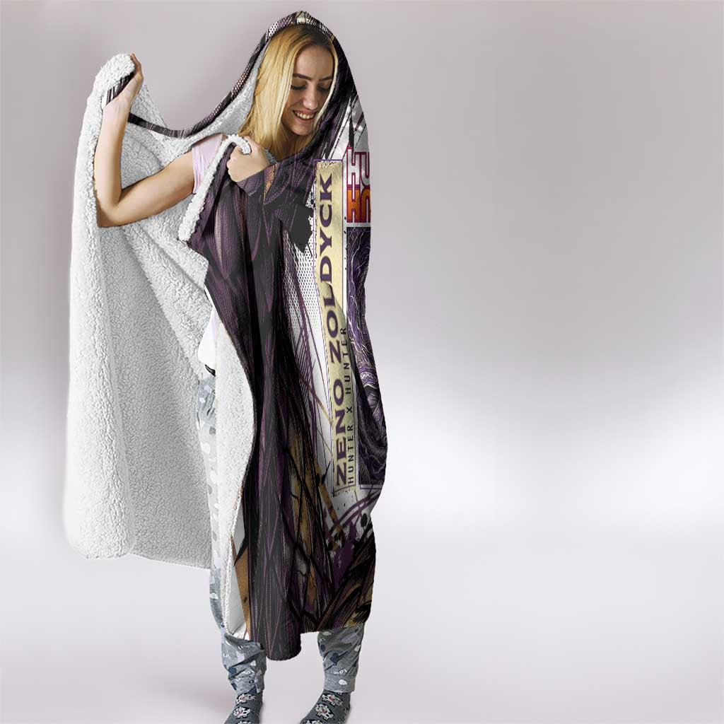 Zeno Zoldyck Theme White and Purple Dragon Aura Design Hooded Blanket with Dark Energy Card Artwork - The Mazicc