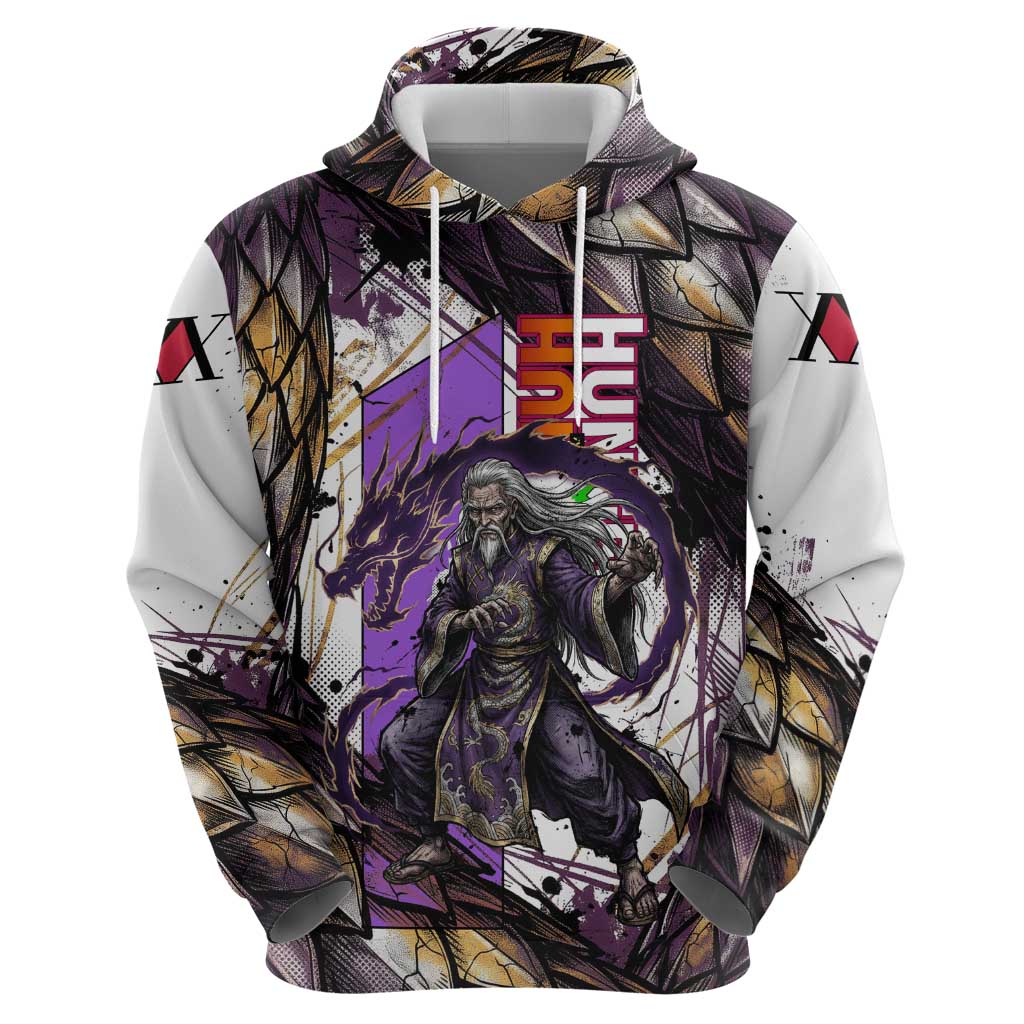 Zeno Zoldyck Theme White and Purple Dragon Aura Design Hoodie with Dark Energy Card Artwork - The Mazicc