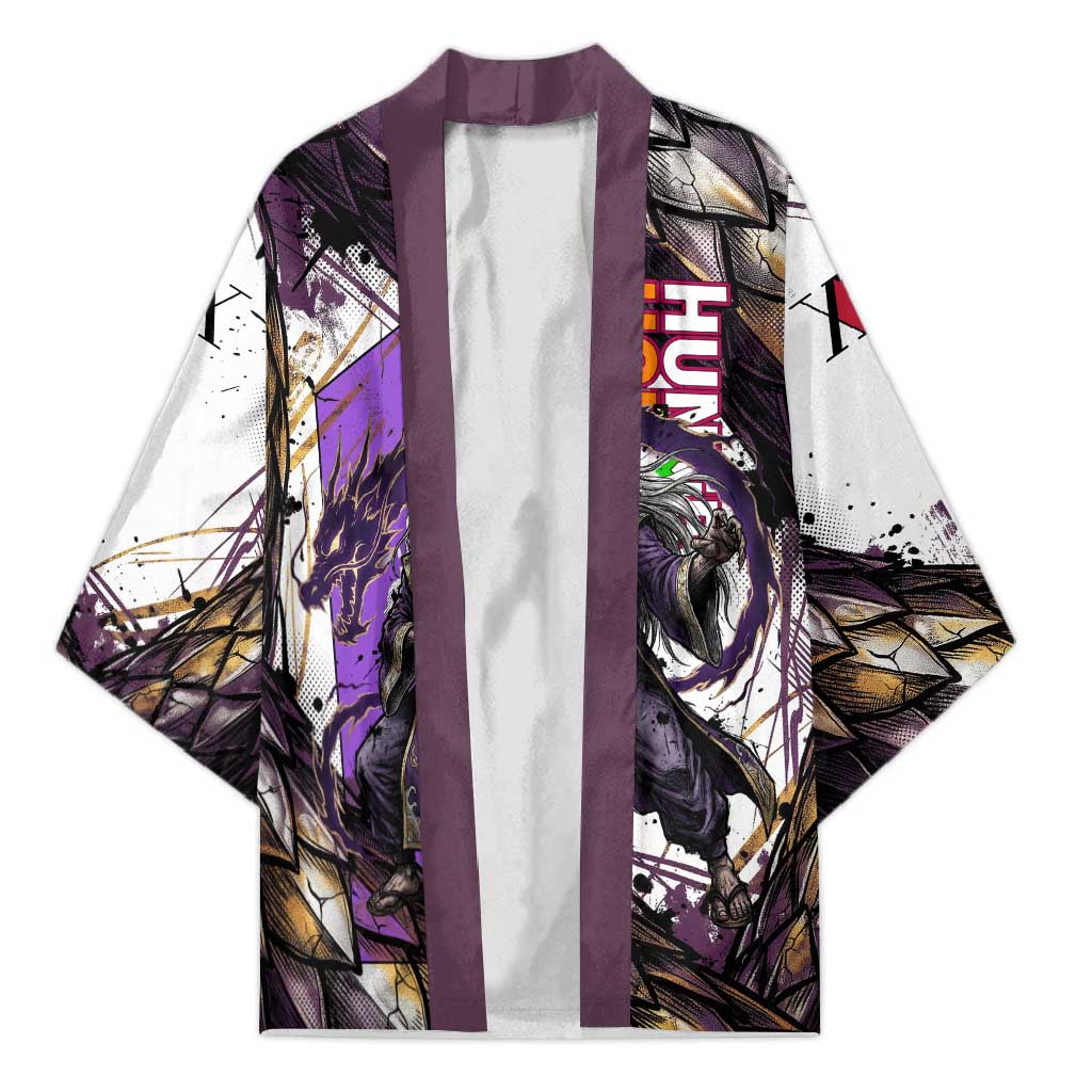 Zeno Zoldyck Theme White and Purple Dragon Aura Design Kimono with Dark Energy Card Artwork - The Mazicc