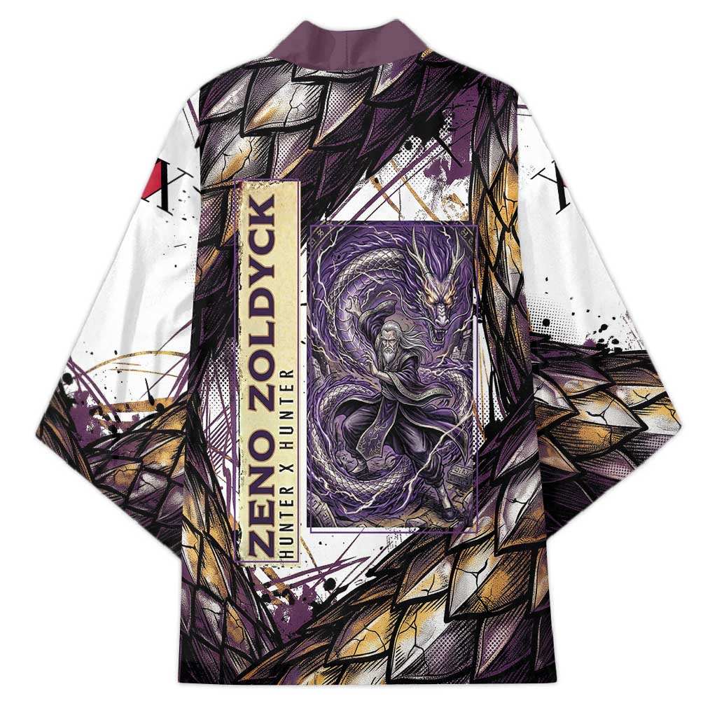 Zeno Zoldyck Theme White and Purple Dragon Aura Design Kimono with Dark Energy Card Artwork - The Mazicc