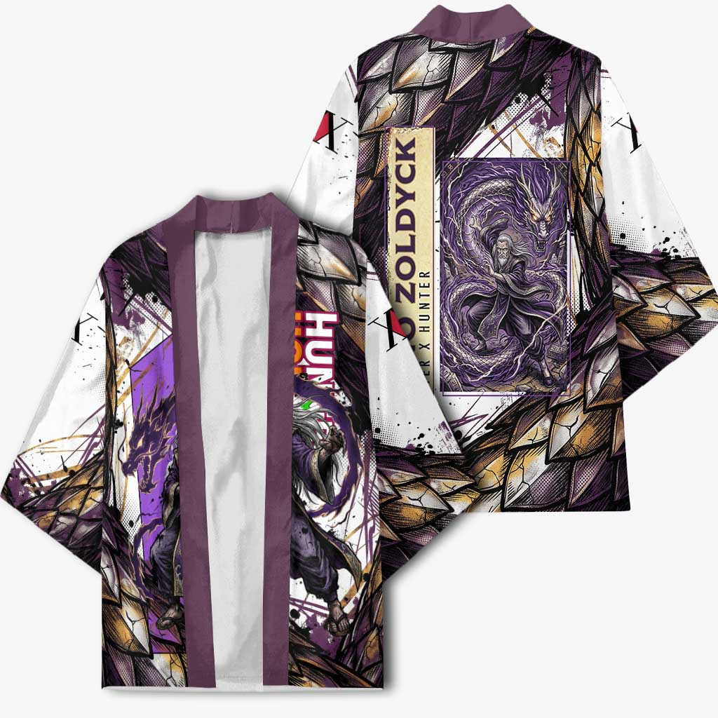 Zeno Zoldyck Theme White and Purple Dragon Aura Design Kimono with Dark Energy Card Artwork - The Mazicc