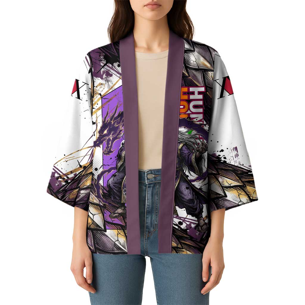 Zeno Zoldyck Theme White and Purple Dragon Aura Design Kimono with Dark Energy Card Artwork - The Mazicc