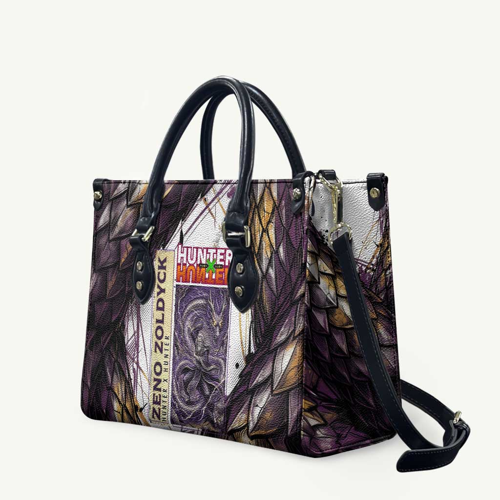 Zeno Zoldyck Theme White and Purple Dragon Aura Design Leather Bag with Dark Energy Card Artwork - The Mazicc