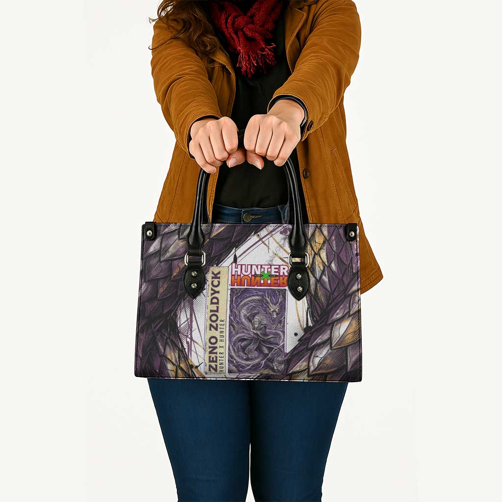 Zeno Zoldyck Theme White and Purple Dragon Aura Design Leather Bag with Dark Energy Card Artwork - The Mazicc