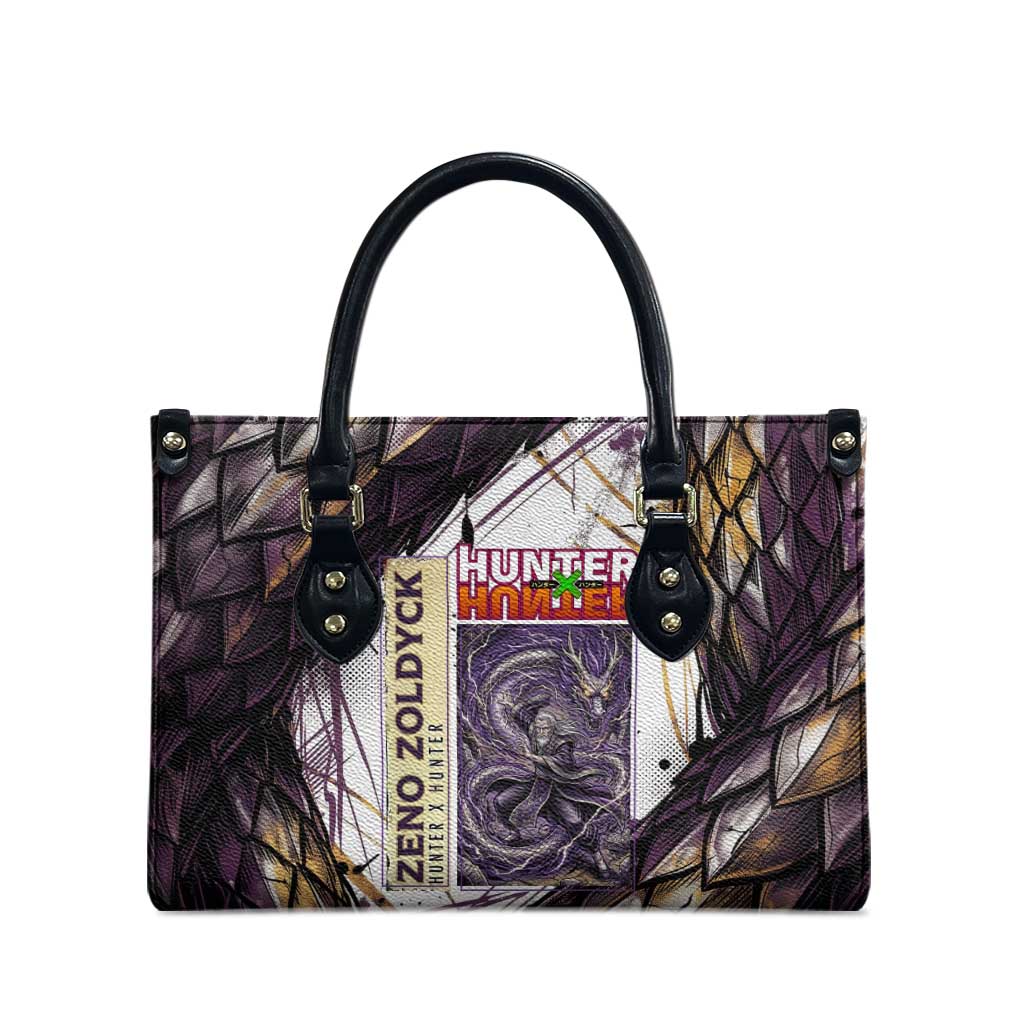 Zeno Zoldyck Theme White and Purple Dragon Aura Design Leather Bag with Dark Energy Card Artwork - The Mazicc